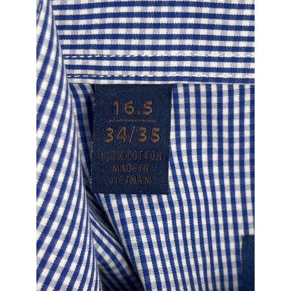 David Donahue Men's Gingham Print Button Dress Shirt in Blue/Wt -Sz 16.5 34/35 - Picture 3 of 7